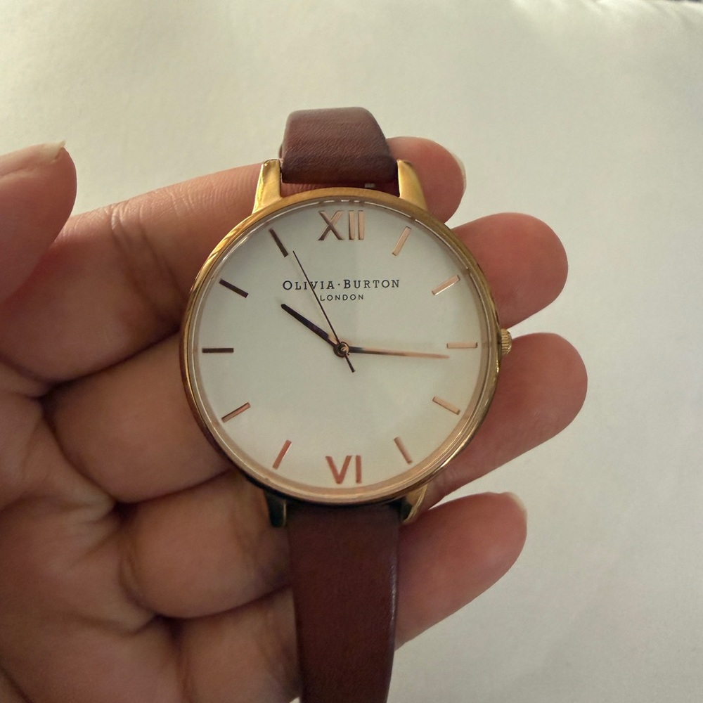 Olivia Burton Brown Leather Strap Gold Round Dial Watch - Picture 3 of 9